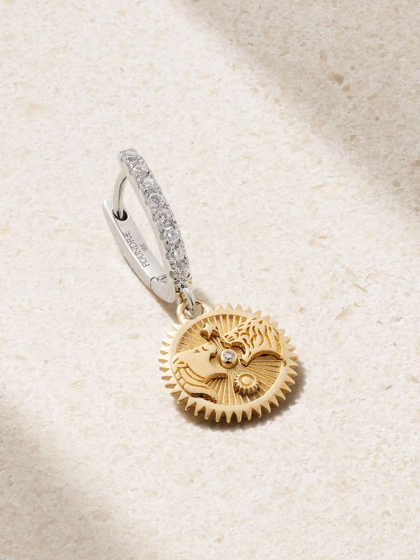 Foundrae Strength Mini Medallion 18-karat Yellow And White Gold Diamond Single Earring