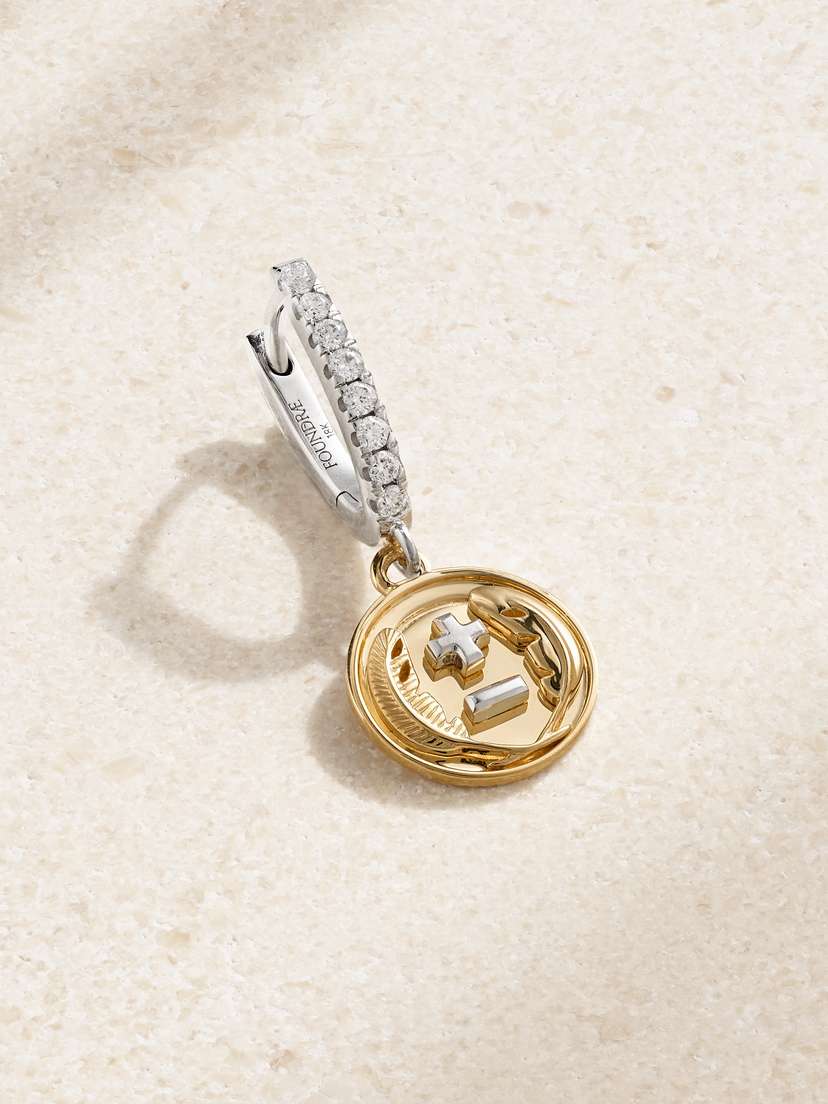 Foundrae Vivacity Mini Medallion 18-karat Yellow And White Gold Diamond Single Earring