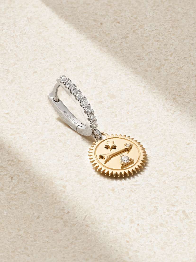 Foundrae Dream Mini Medallion 18-karat White And Yellow Gold Diamond Single Hoop Earring