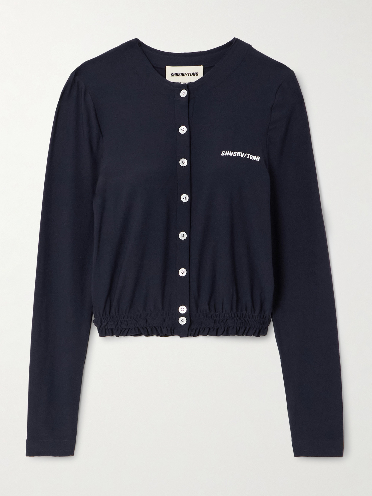 Shushu-tong Cropped Shirred Jersey Cardigan In Blue