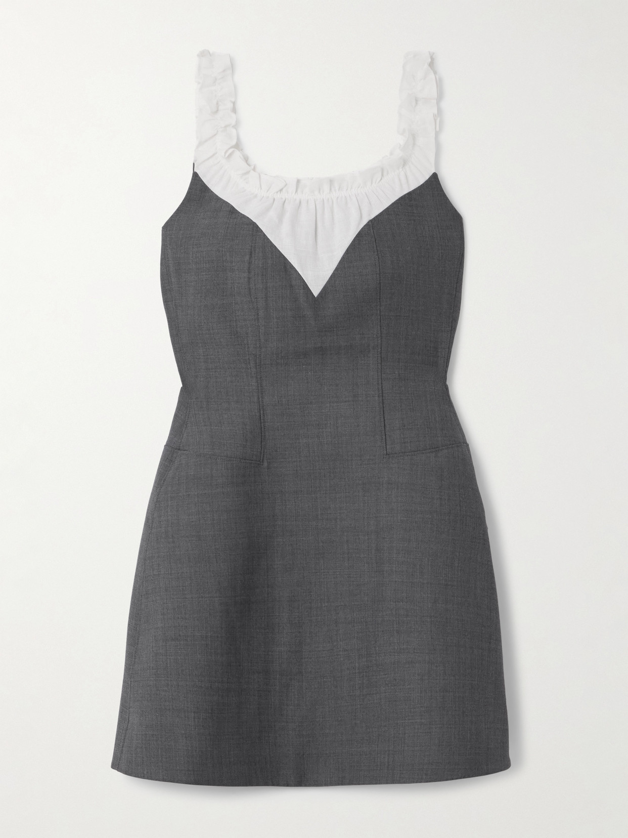 Shushu-tong Paneled Wool And Linen-blend Trimmed Grain De Poudre Mini Dress In Gray