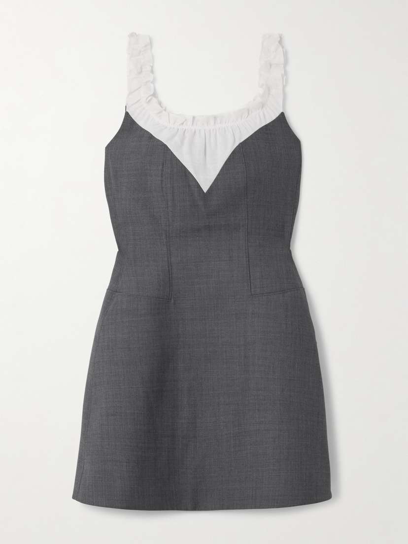 SHUSHU/TONG Paneled Wool And Linen-blend Trimmed Grain De Poudre Mini Dress