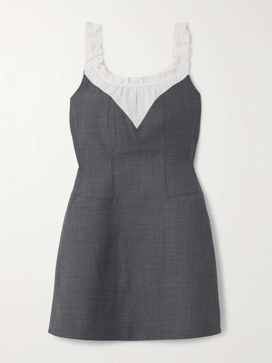 paneled wool and linen-blend trimmed grain de poudre mini dress