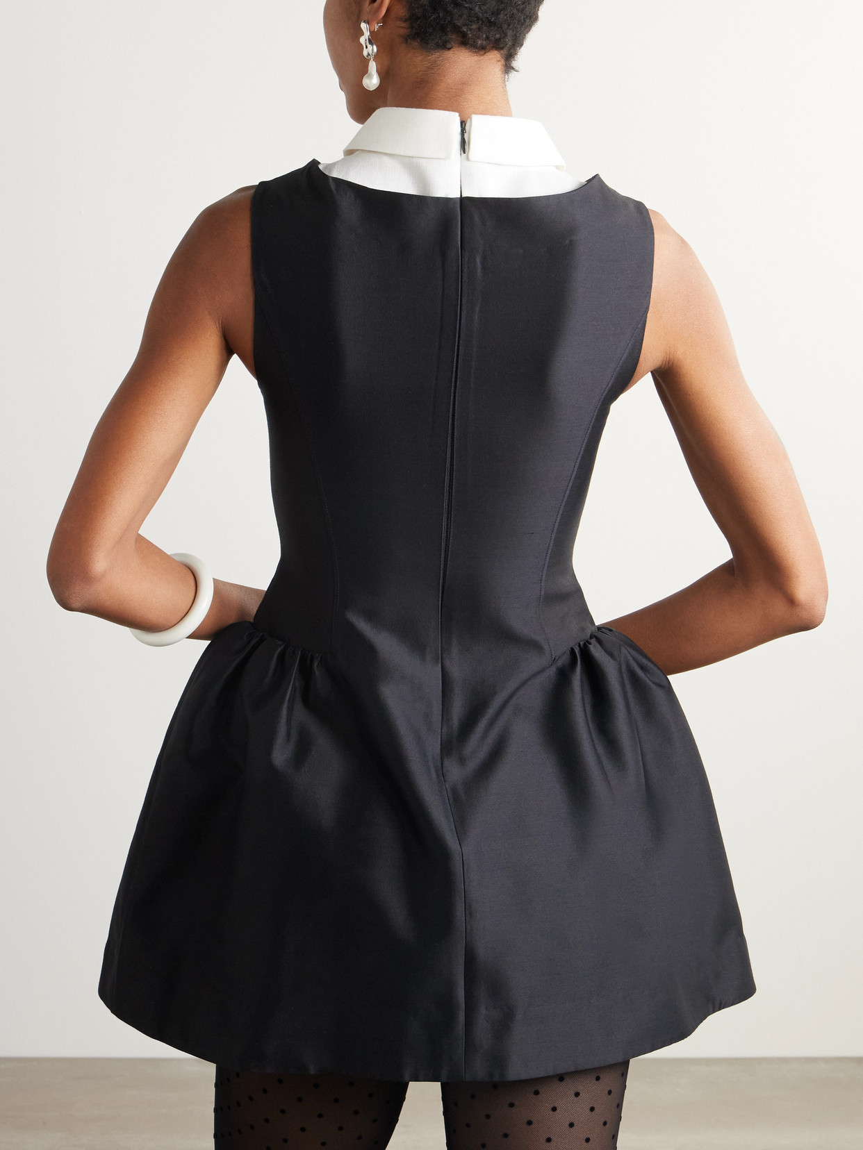 Shushu-tong Gathered Wool And Linen-blend Trimmed Wool And Silk-blend Twill Mini Dress In Black