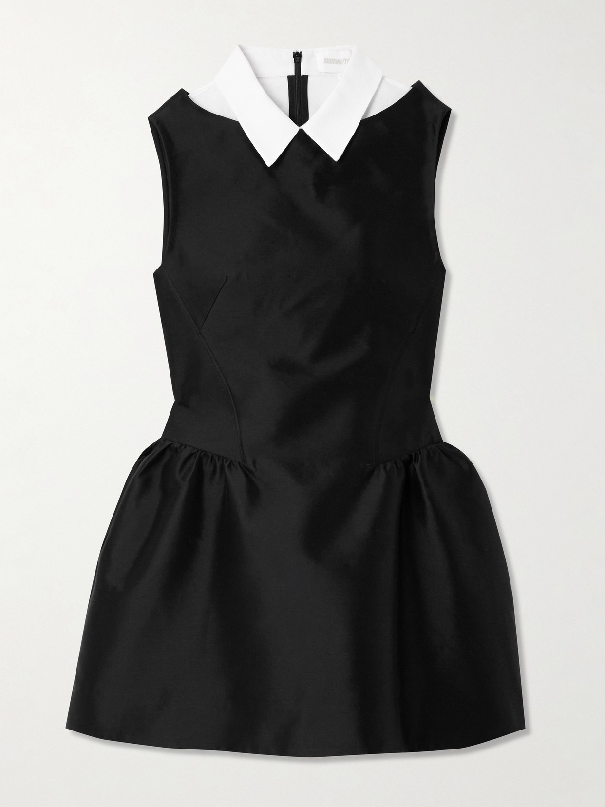 Shushu-tong Gathered Wool And Linen-blend Trimmed Wool And Silk-blend Twill Mini Dress In Black