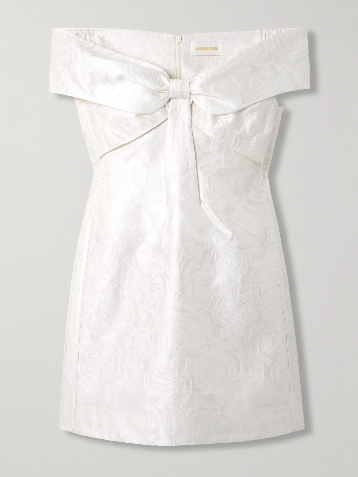 Shushu-tong Cold-shoulder Bow-embellished Jacquard Mini Dress In White