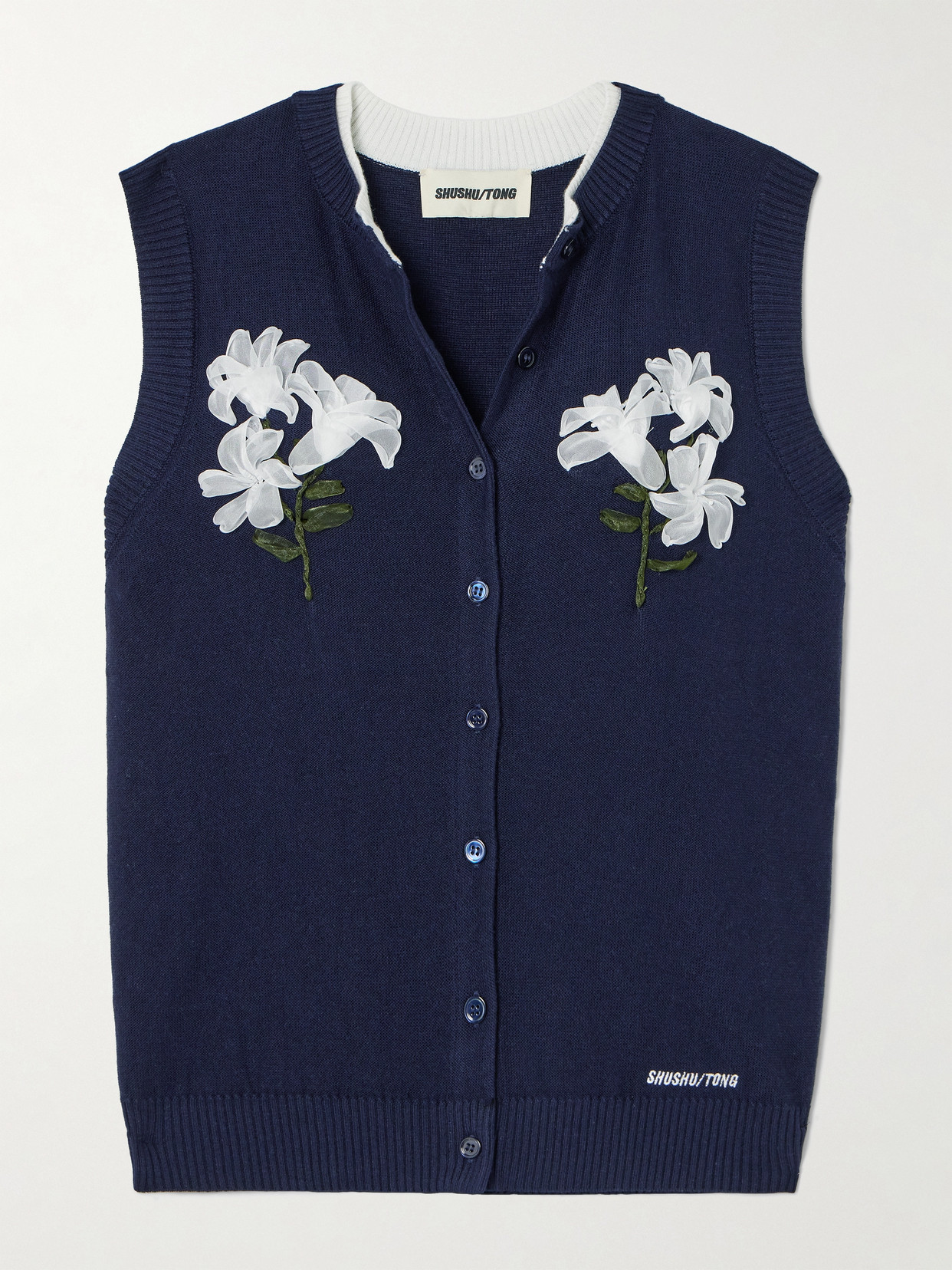 Shushu-tong Embellished Silk And Cashmere-blend Vest In Blue