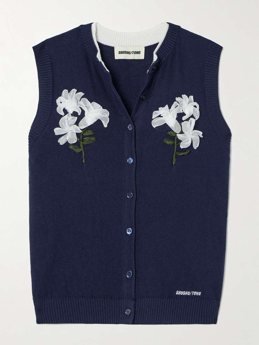 SHUSHU/TONG Embellished Silk And Cashmere-blend Vest