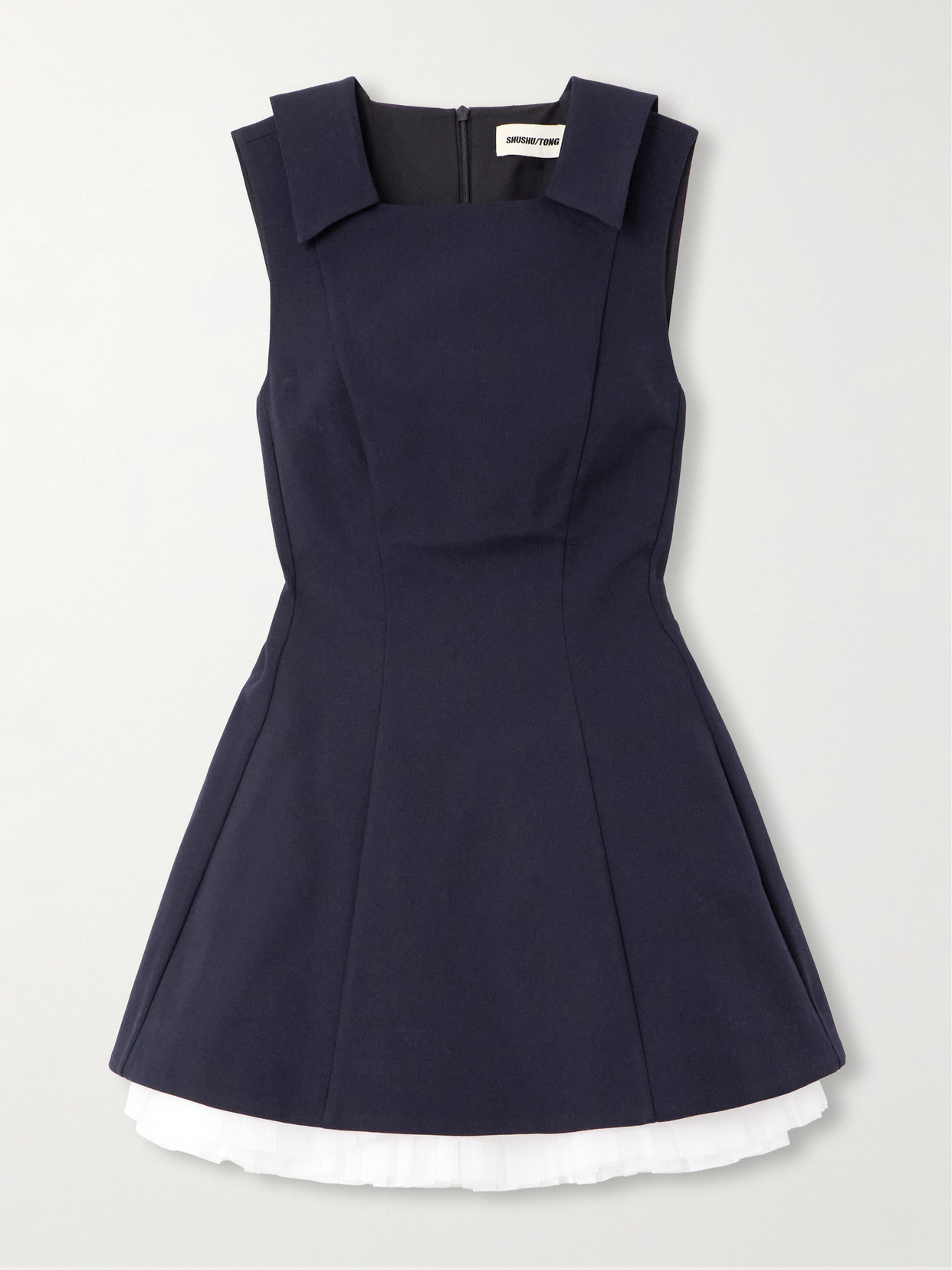 Shushu-tong Organza-trimmed Wool And Silk-blend Mini Dress In Blue