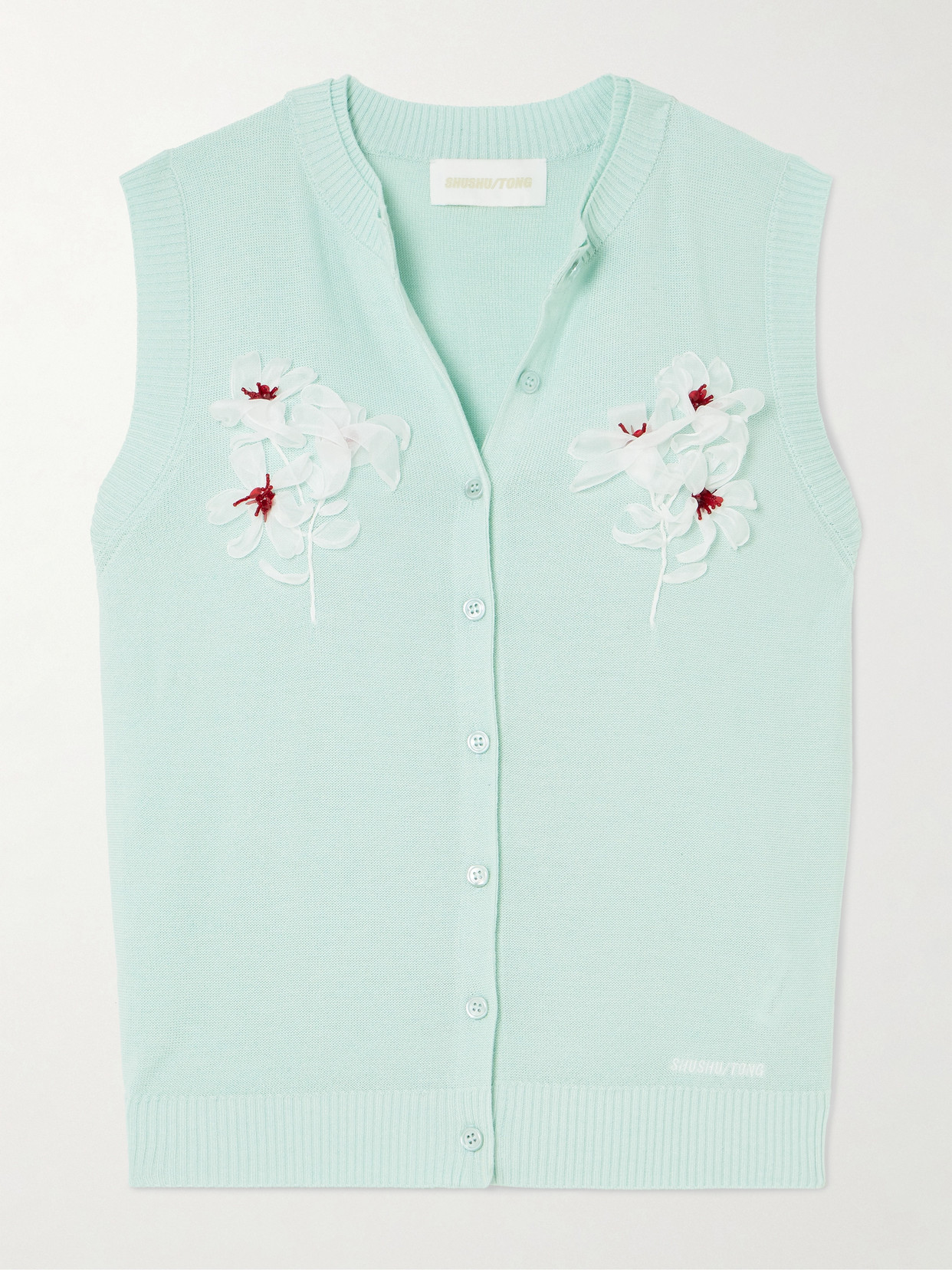 Shushu-tong Embellished Silk And Cashmere-blend Vest In Green