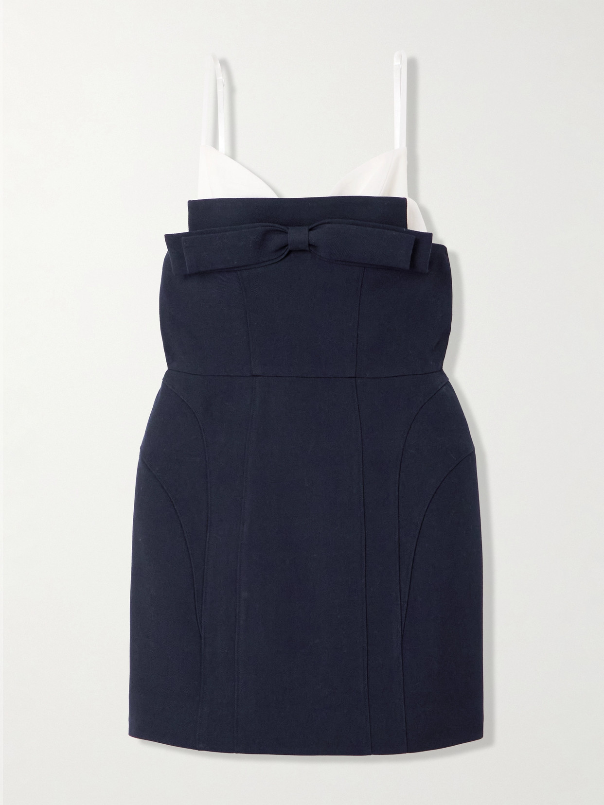 Shushu-tong Bow-embellished Paneled Wool And Silk-blend Twill Mini Dress In Blue