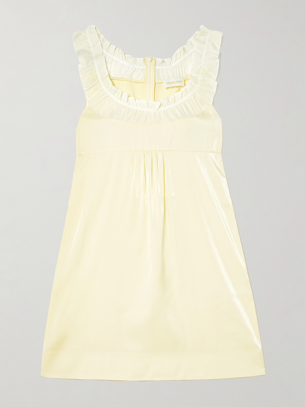 Shushu-tong Ruffled Chiffon-trimmed Satin Mini Dress In Yellow