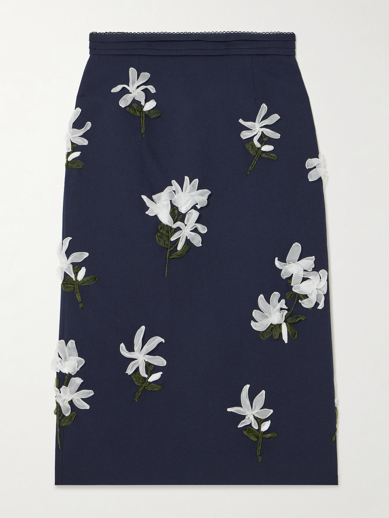 Shushu-tong Embellished Wool And Silk-blend Twill Midi Skirt In Blue