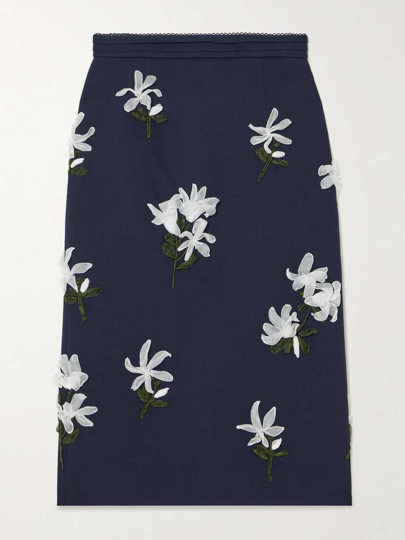 SHUSHU/TONG Embellished Wool And Silk-blend Twill Midi Skirt