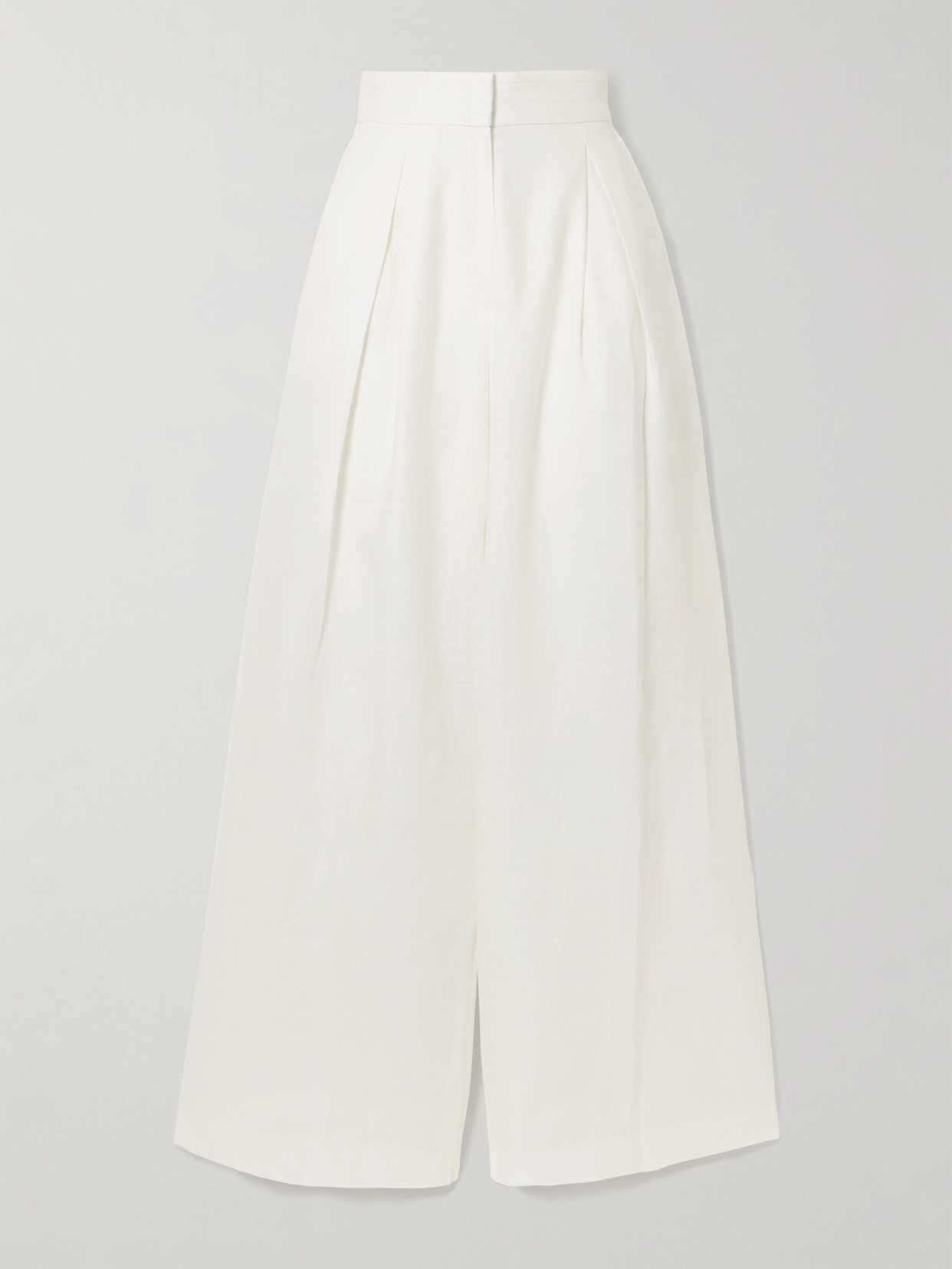 Andres Otalora Kushi Pleated Linen Wide-leg Trousers In Off-white