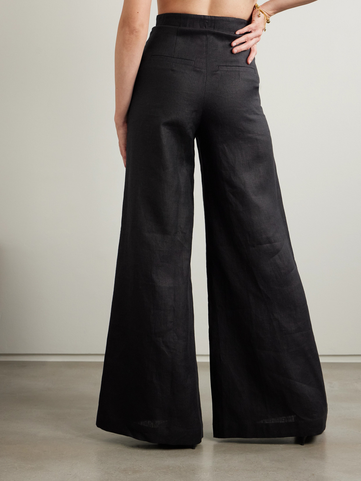 Andres Otalora Pleated Linen Wide-leg Cargo Pants In Black