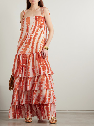 Andres Otalora Tha embellished tiered printed recycled-chiffon maxi dress