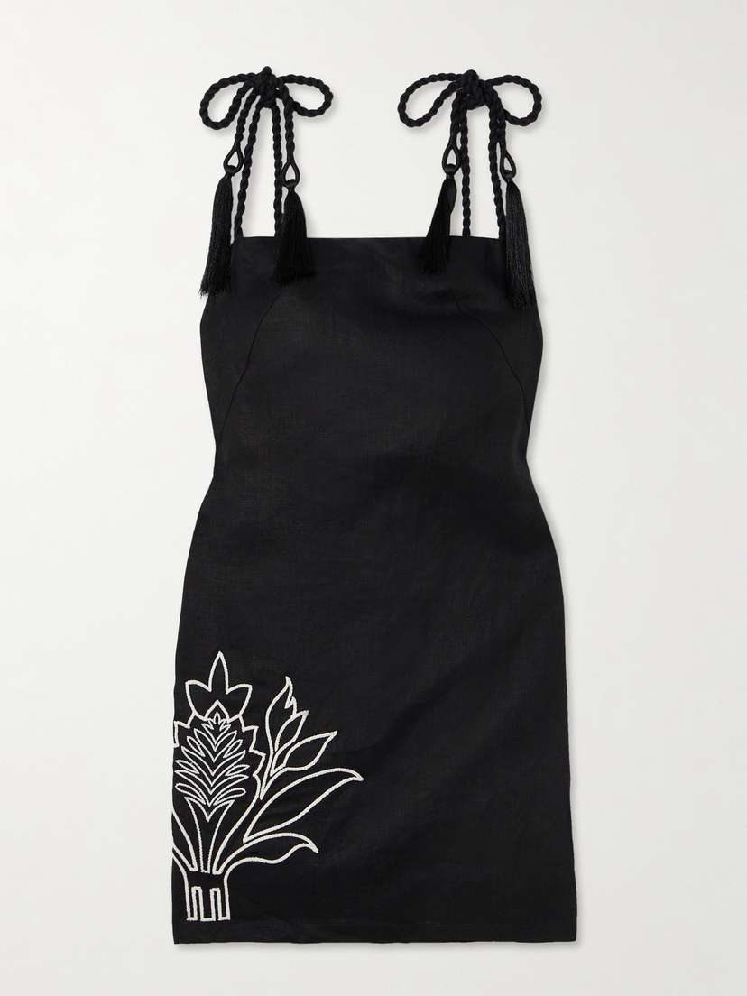 ANDRES OTALORA Haath Tasseled Embroidered Linen Mini Dress