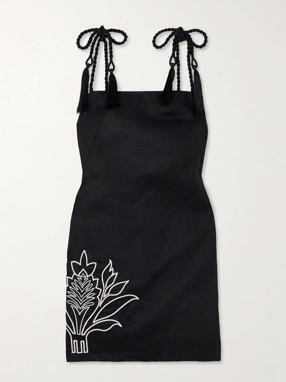 haath tasseled embroidered linen mini dress