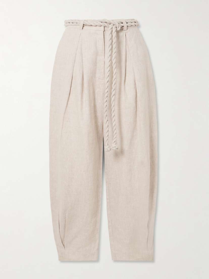ANDRES OTALORA Una Vida Belted Pleated Linen Tapered Pants