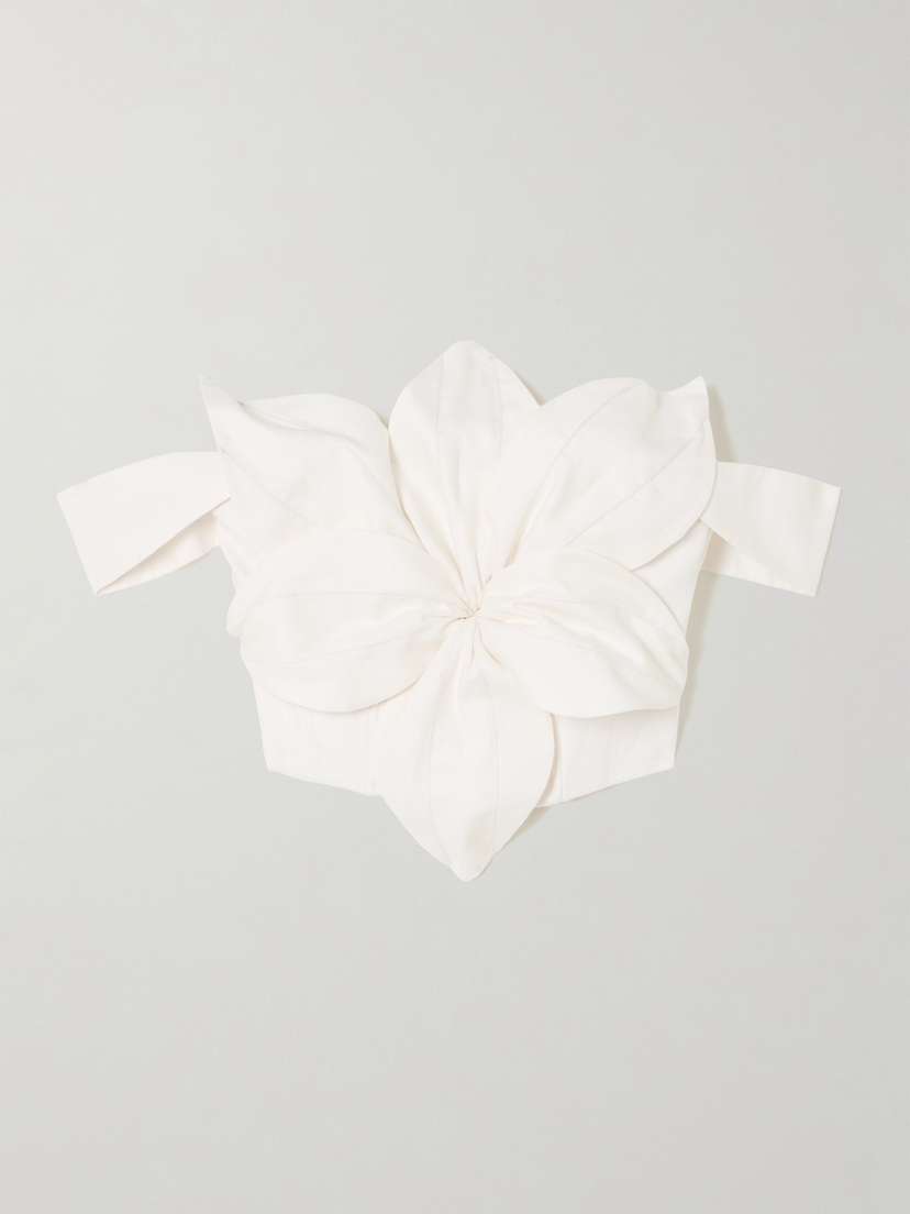 ANDRES OTALORA Loto Appliquéd Linen Bustier Top