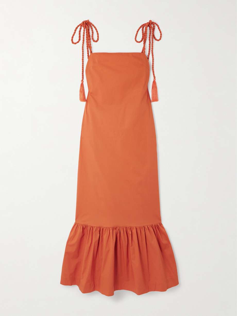 tasseled ruffled cotton-poplin maxi dress