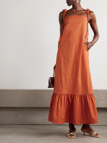 Andres Otalora Tasseled ruffled cotton-poplin maxi dress