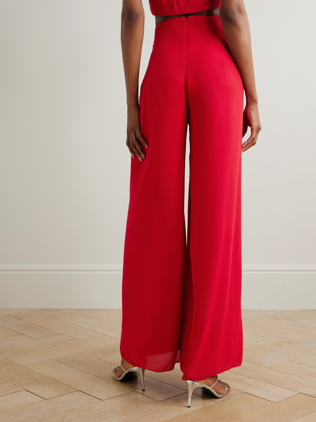 Andres Otalora Kali Chiffon Wide-leg Pants In Red
