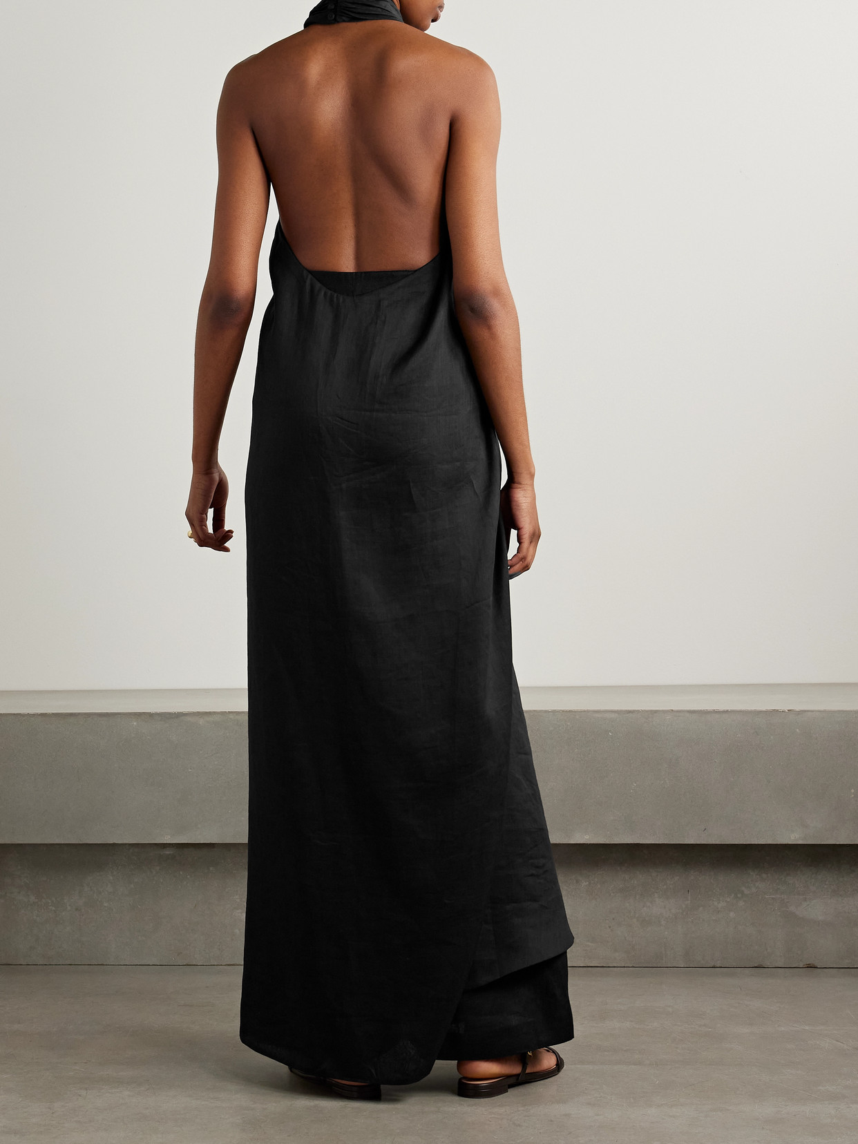 Andres Otalora Joyah Linen Halterneck Tunic In Black