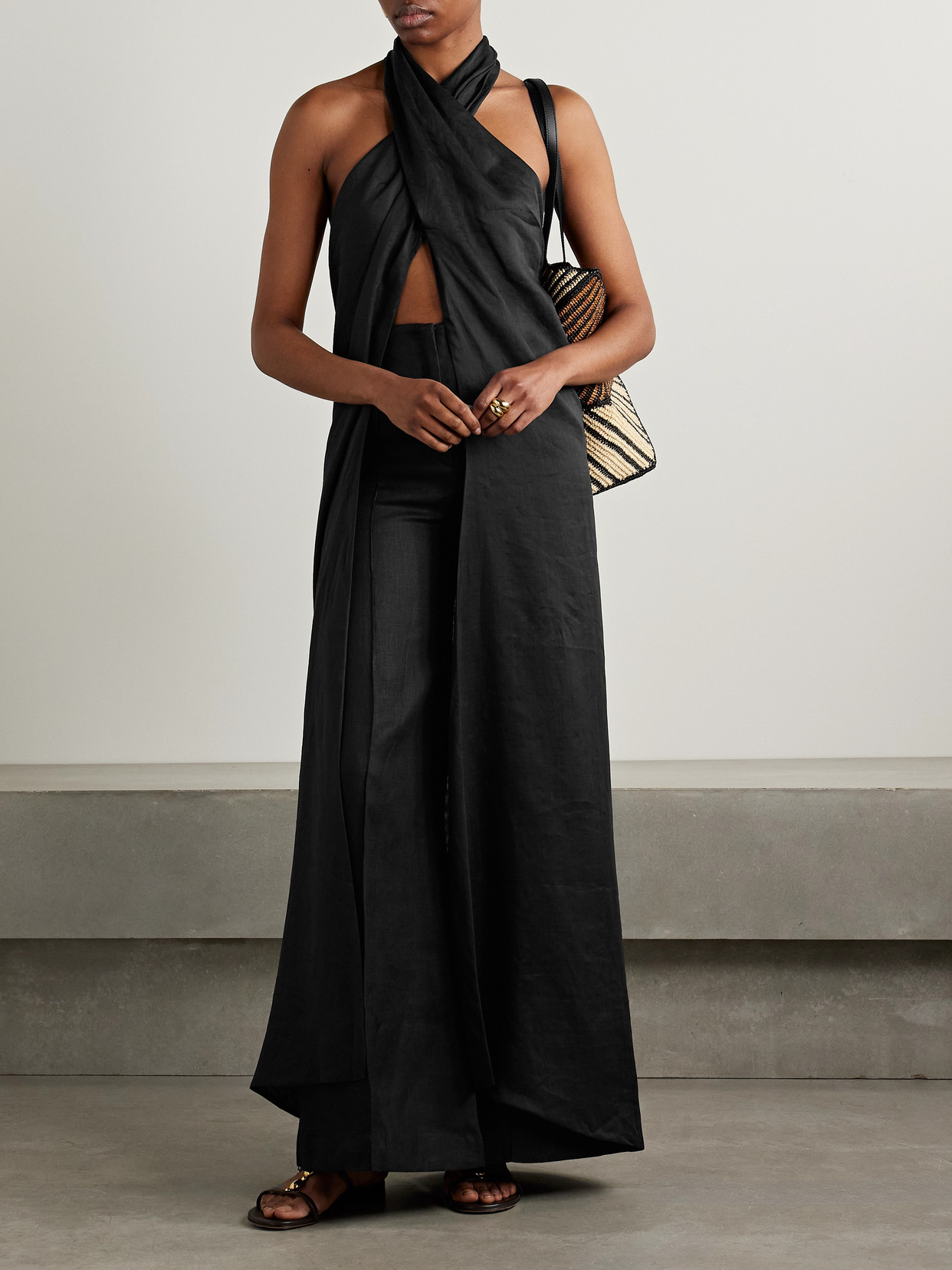 Andres Otalora Joyah Linen Halterneck Tunic In Black