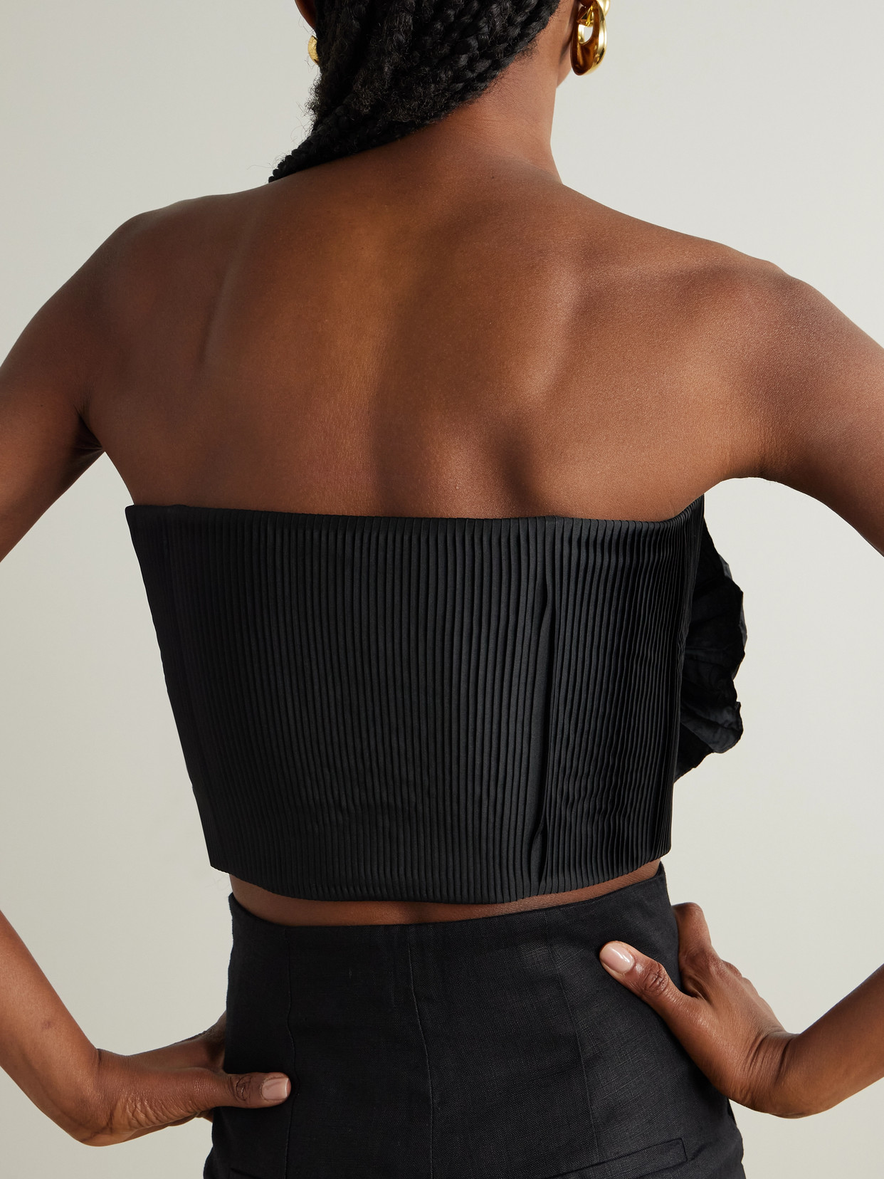 Andres Otalora No Me Olvides Appliquéd Pleated Taffeta Top In Black