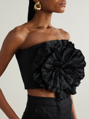 Andres Otalora No Me Olvides appliquéd pleated taffeta top