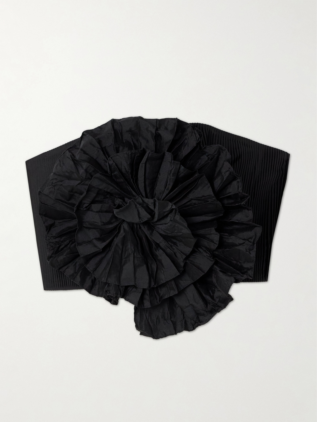 Andres Otalora No Me Olvides Appliquéd Pleated Taffeta Top In Black