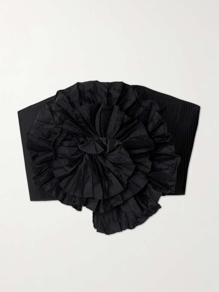ANDRES OTALORA No Me Olvides Appliquéd Pleated Taffeta Top