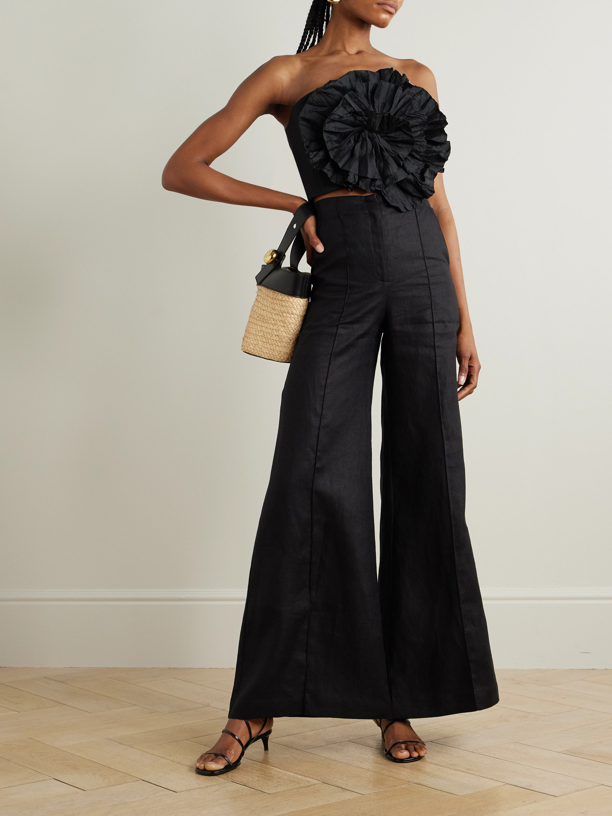 Andres Otalora No Me Olvides Appliquéd Pleated Taffeta Top In Black