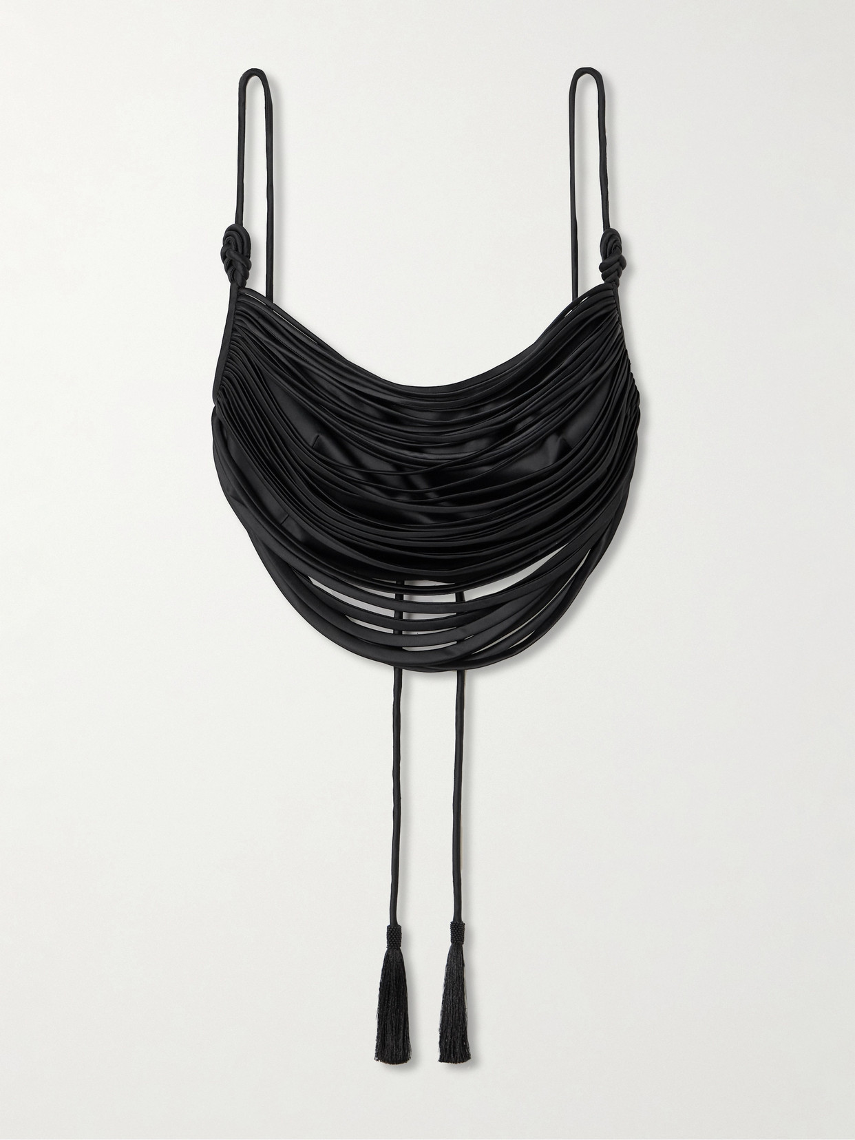 Andres Otalora Tierra De Oro Draped Cropped Satin Top In Black