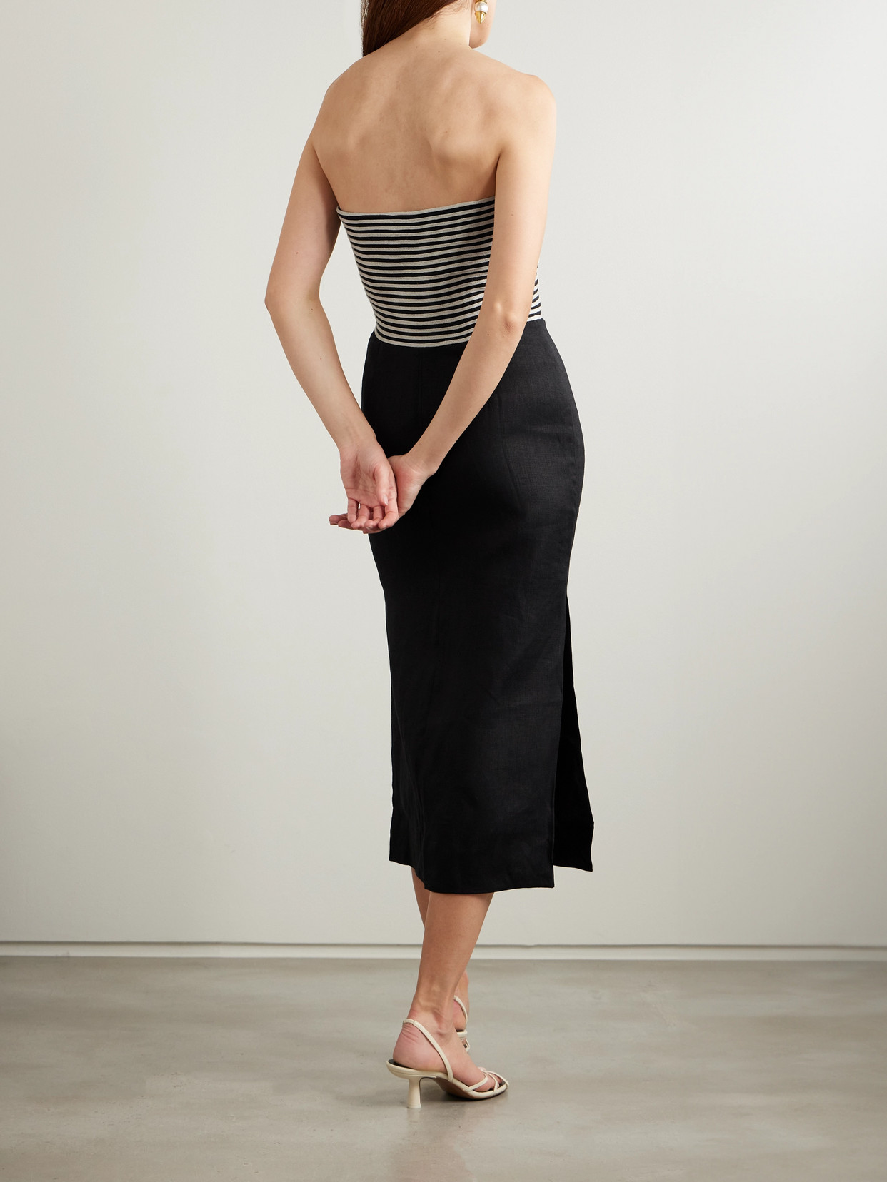 Andres Otalora Arco Real Canvas-trimmed Linen Midi Dress In Black