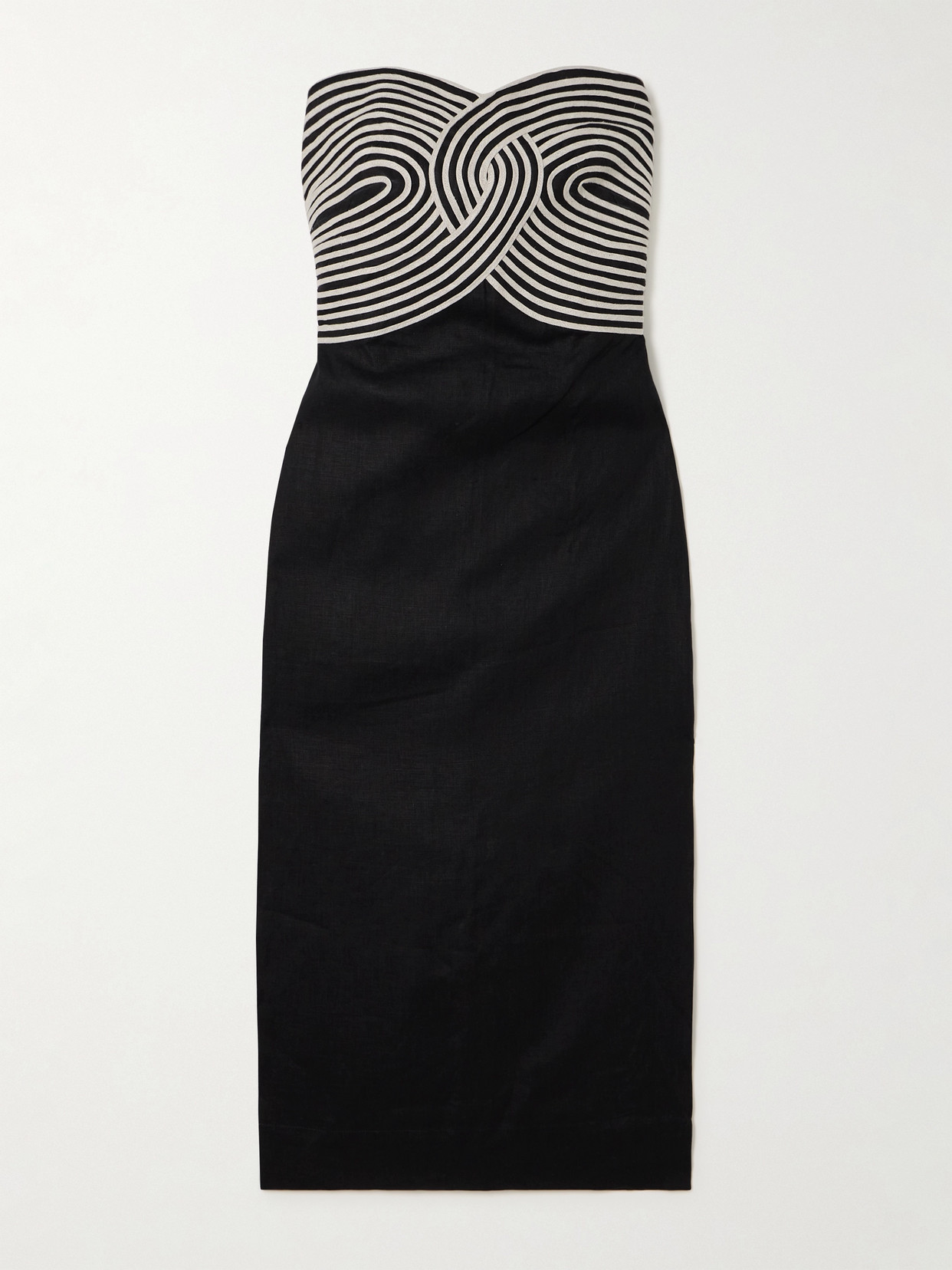 Andres Otalora Arco Real Canvas-trimmed Linen Midi Dress In Black