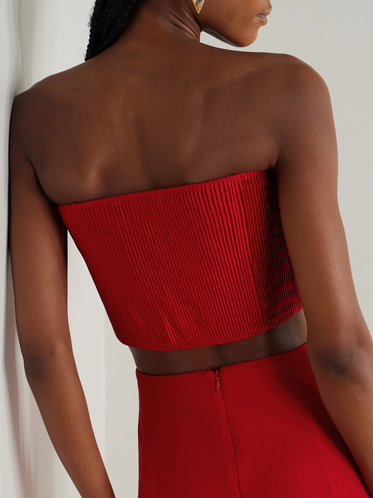 Andres Otalora No Me Olvides Appliquéd Pleated Taffeta Top In Red