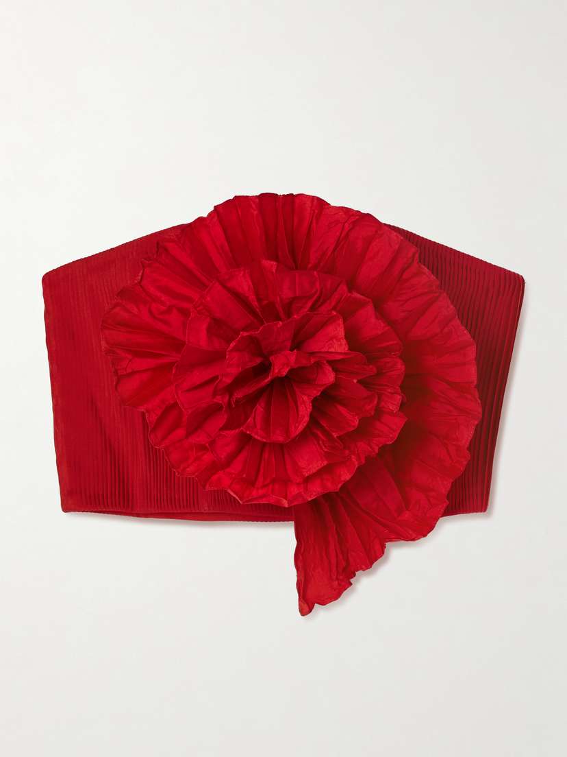 ANDRES OTALORA No Me Olvides Appliquéd Pleated Taffeta Top