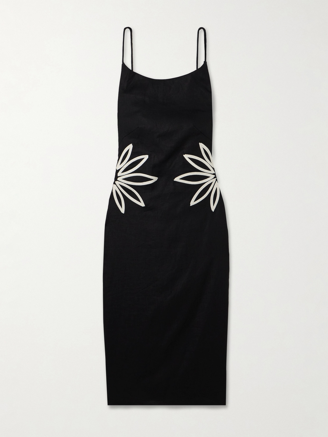 Andres Otalora Kamar Tasseled Embroidered Linen Midi Dress In Black