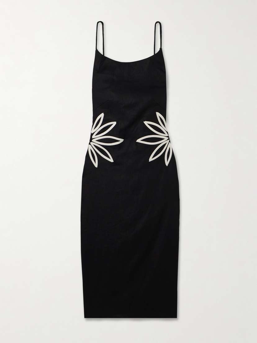 ANDRES OTALORA Kamar Tasseled Embroidered Linen Midi Dress