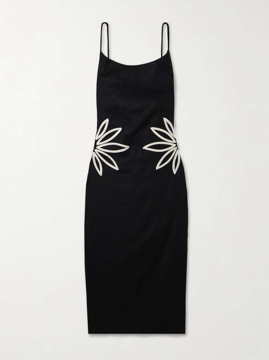 kamar tasseled embroidered linen midi dress