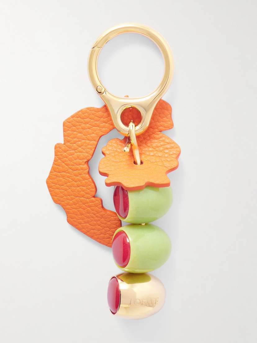 Loewe Martini Olives Gold-tone, Enamel And Textured-leather Keychain