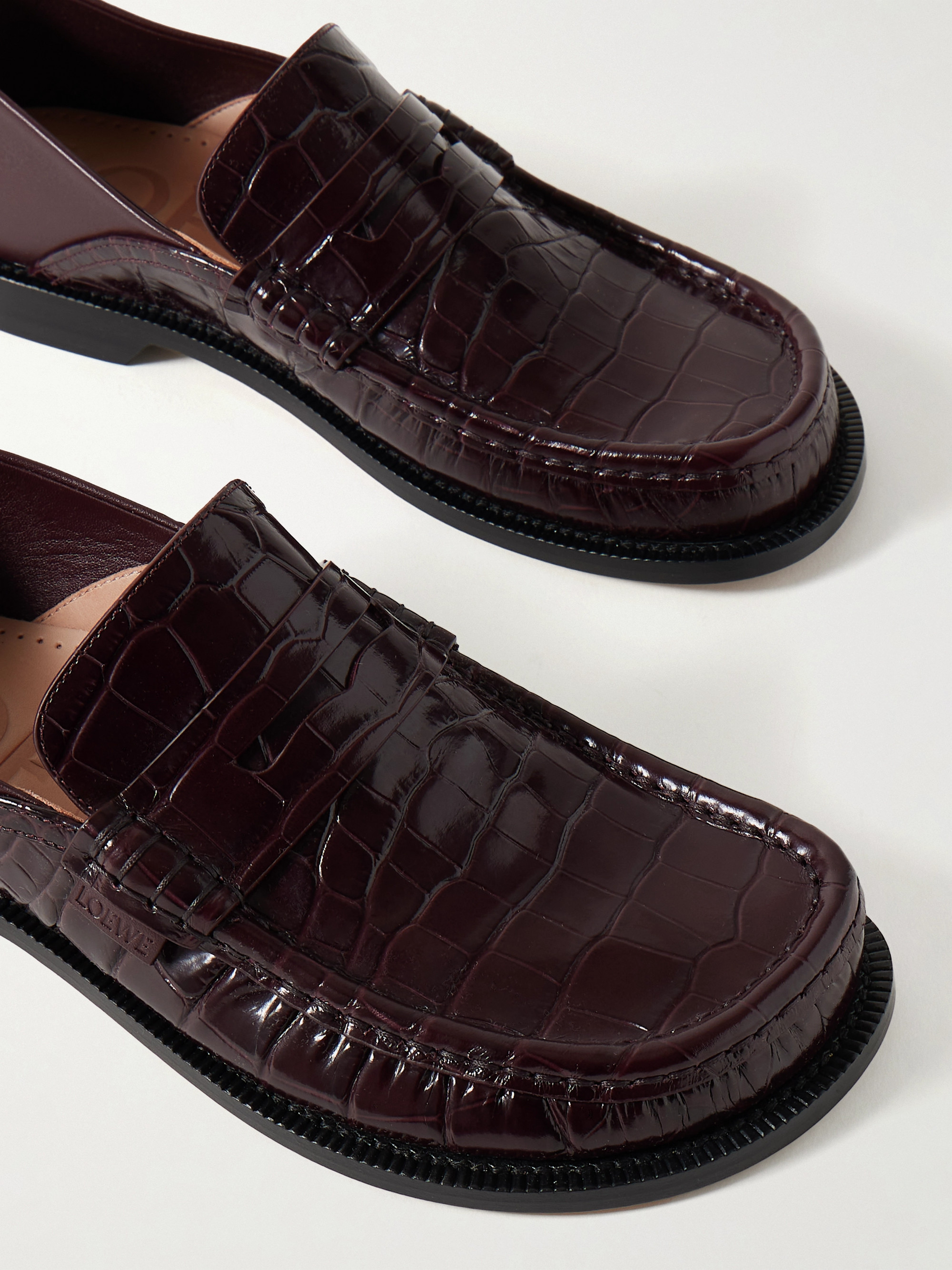 Loewe - Campo collapsible-heel croc-effect leather loafers | Plush