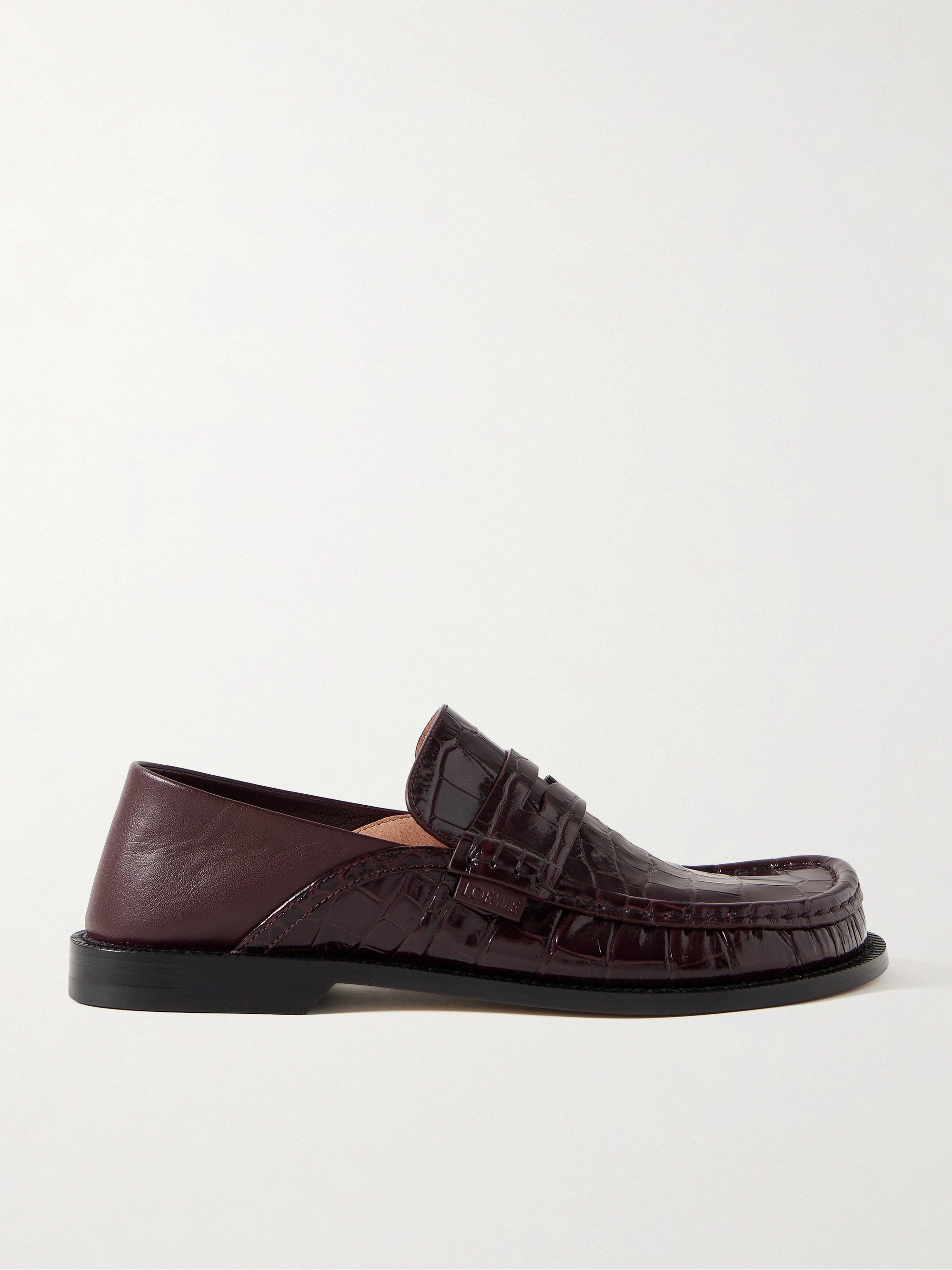 最終セール！LOEWE メンズ クロコダイル風型押しレザーローファー Loewe - Campo collapsible-heel croc-effect leather loafers | Plush
