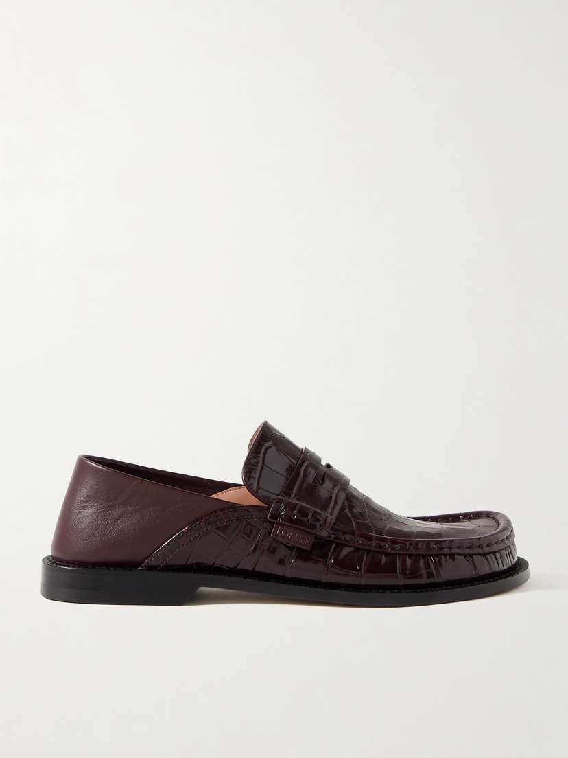 Loewe Campo Collapsible-heel Croc-effect Leather Loafers