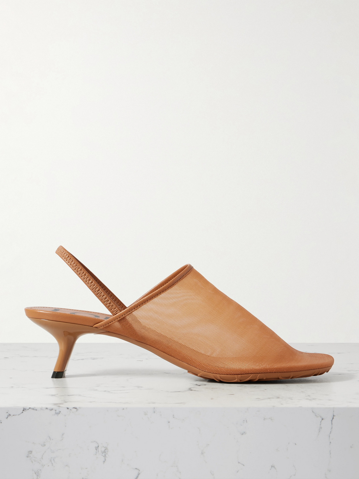 Loewe Kitten Heel Mesh Open Toe Pumps In Brown