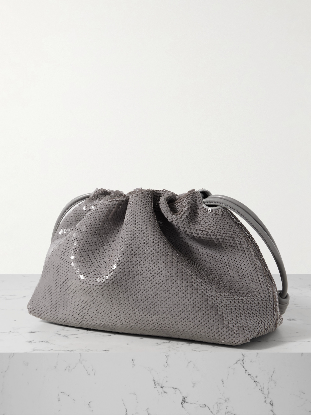 Shop Loewe Flamenco Sequined Leather Clutch In Gray