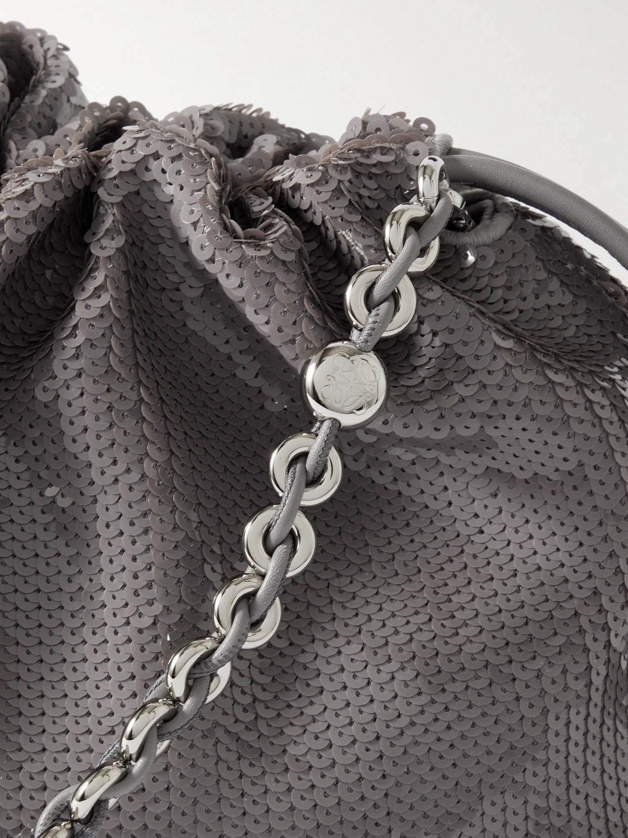 Shop Loewe Flamenco Sequined Leather Clutch In Gray